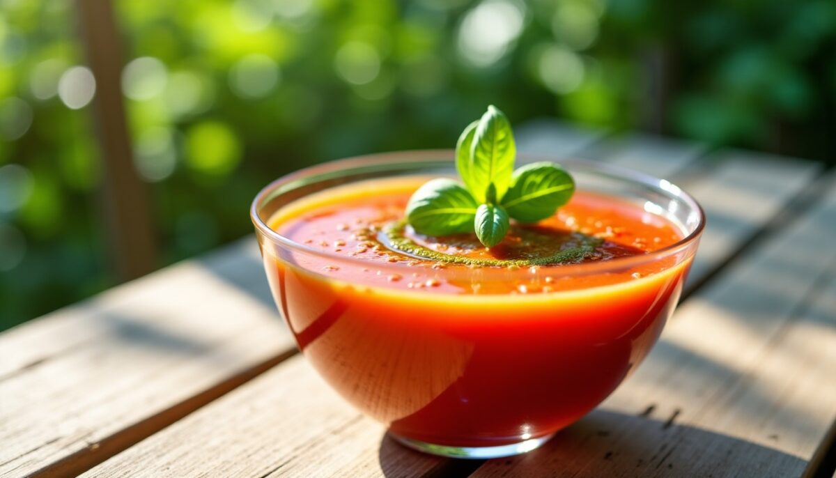 Gaspacho frais de tomates et concombres parfumé à l&rsquo;huile de basilic : la recette estivale incontournable