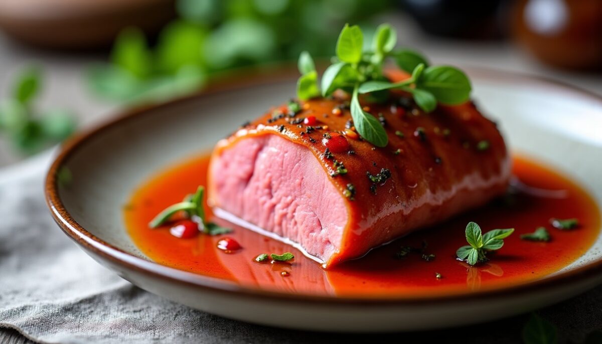 Magret de canard nappé d&rsquo;une sauce onctueuse au poivre