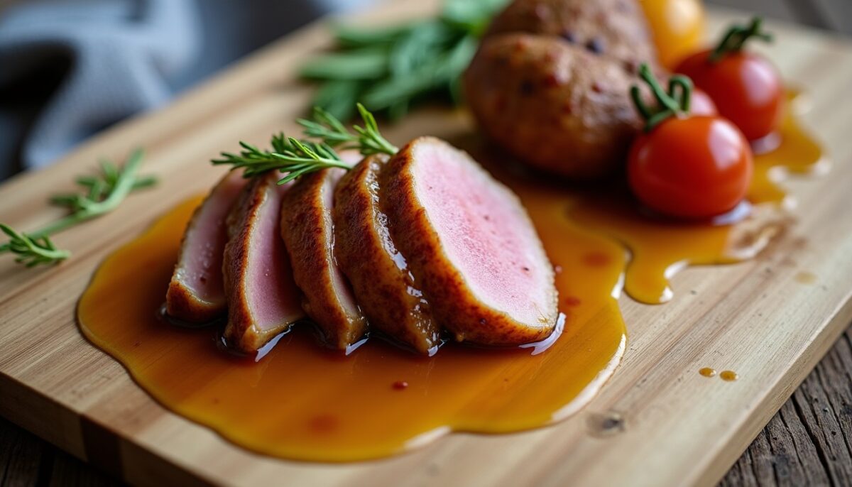 Magret de canard nappé d&rsquo;une délicieuse sauce au miel
