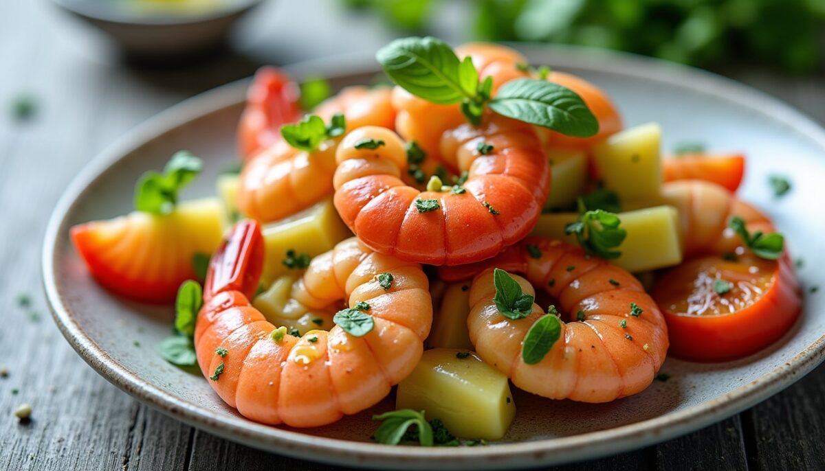Délicieuse salade fraîche aux crevettes et avocat fondant